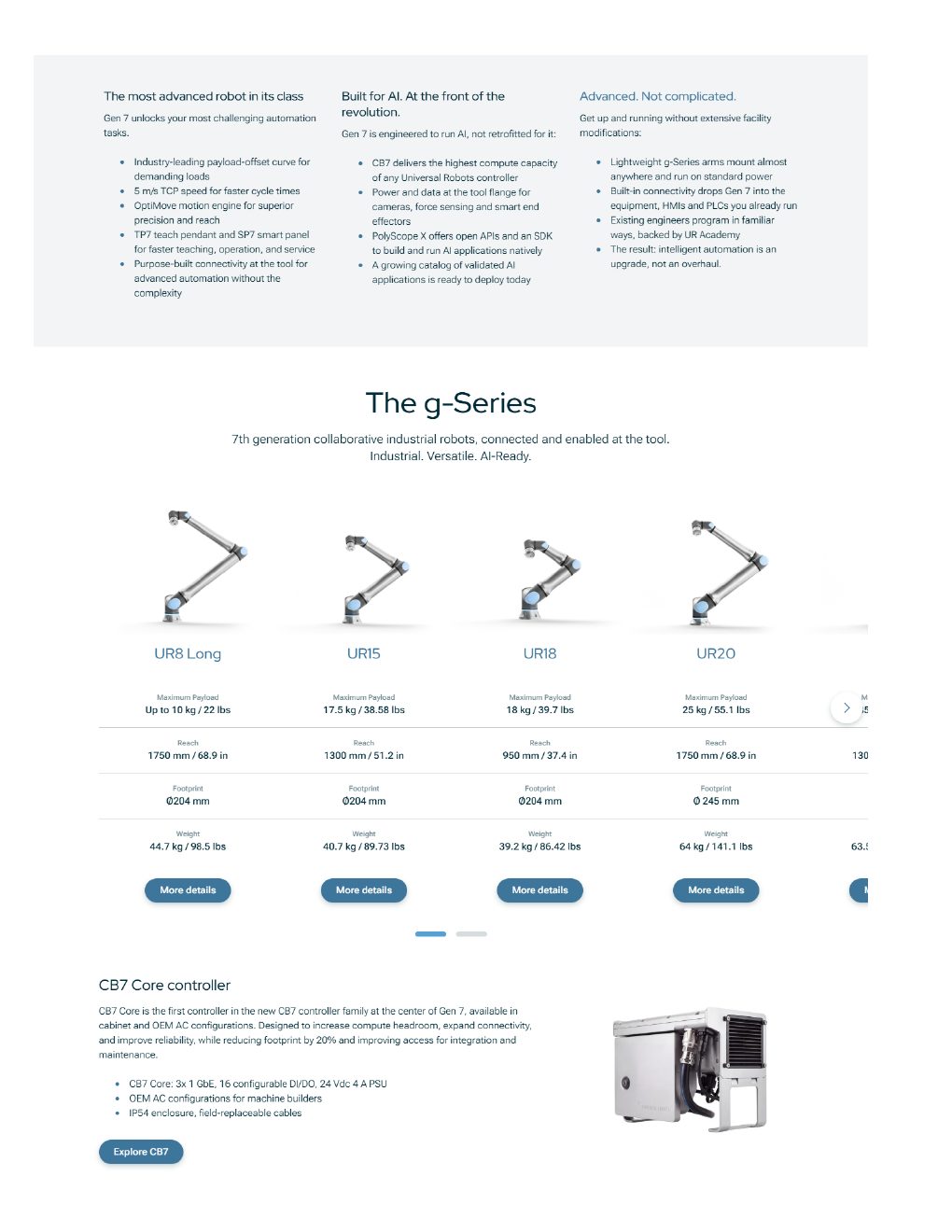 Universal Robots Gen 7 landing page, page 2 of 4