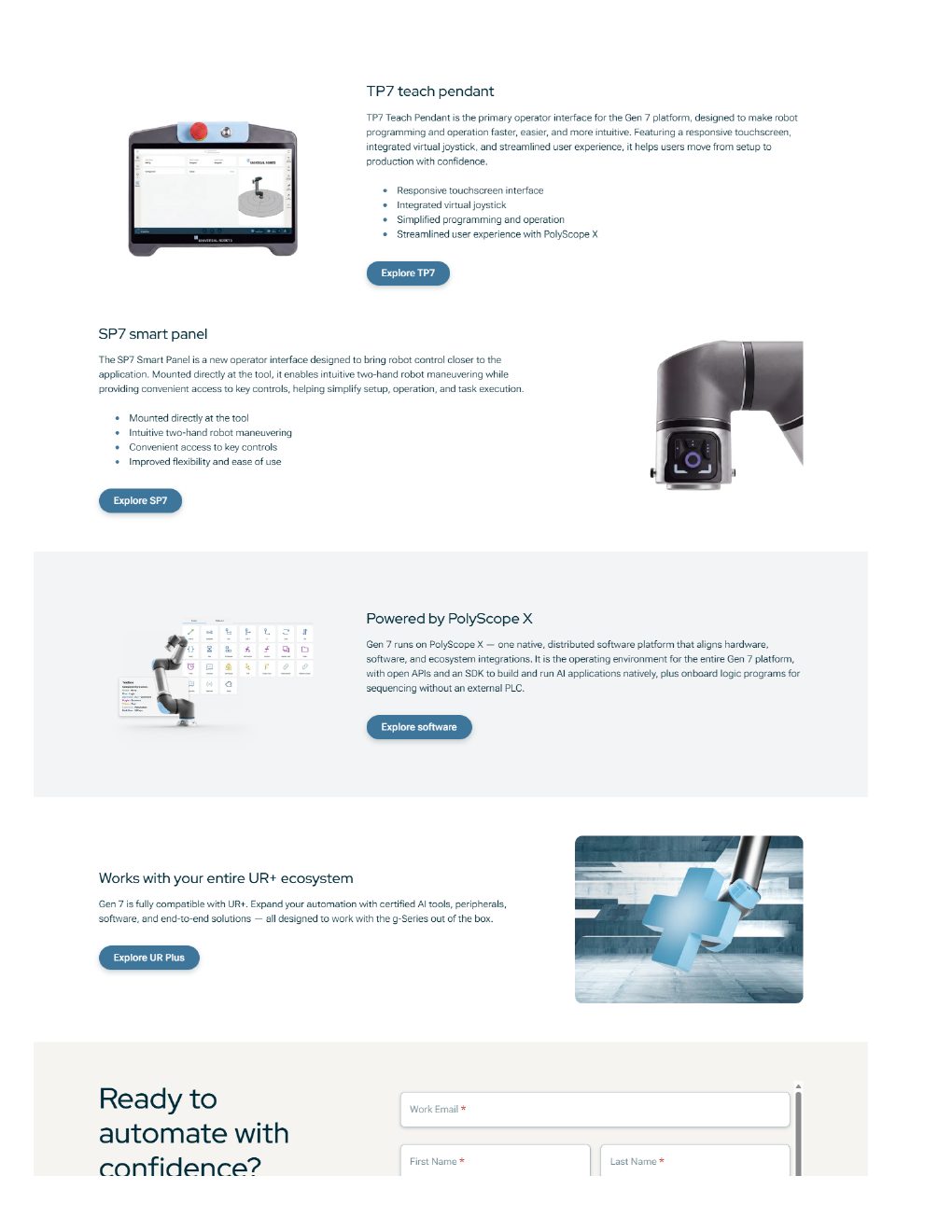 Universal Robots Gen 7 landing page, page 3 of 4