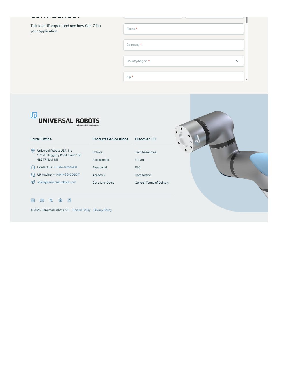 Universal Robots Gen 7 landing page, page 4 of 4